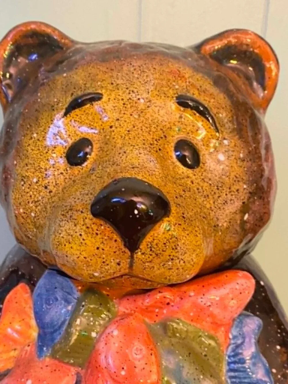 Julie Ueland Enesco Bear Cookie Jar Patchwork Scarf Ceramic 2002